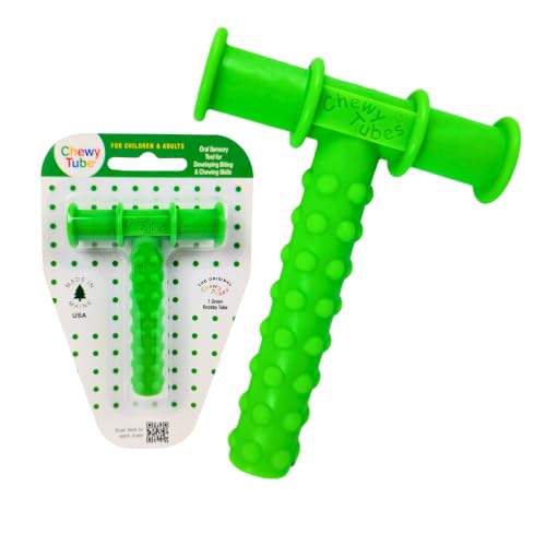 Chewy Tubes Original Oral Motor Chewing Tool with Knobby Bitable Stem for Sensory Stimulation [Green 9/16 Diameter] | Made in USA | Non-Toxic FDA-Compliant | Invented by Pediatric SLP
