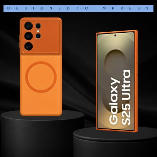 Image of SHINESTAR Luxury Matte Glass Magnetic Phone Case for Samsung Galaxy S25 Ultra 5G | Wireless Charging Support | Camera Lens Protection | Shockproof Slim Protective Back Cover | Orange