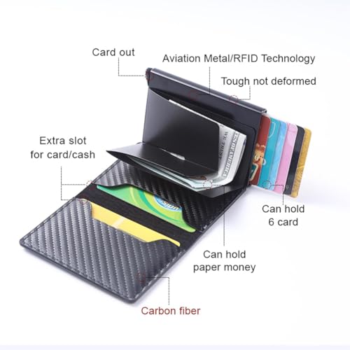 Slim Carbon Fiber Card Holder RFID Blocking Credit Card Wallet Black Business Cards Case Holder for Men,Black+Silver Frame3