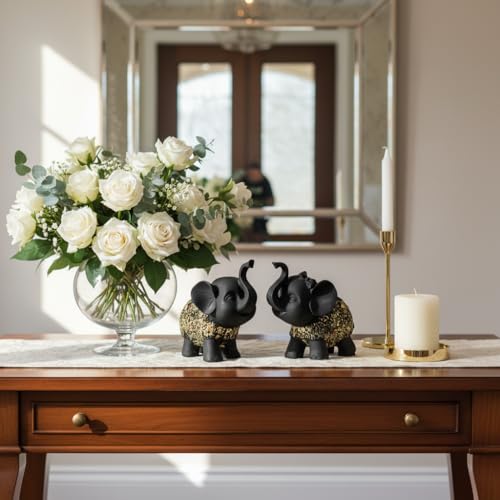 Image of HindCraft Elephant Showpiece Set for Home Decor - Lucky Elephant Pair Statue for Living Room, Office Desk, Table Decor, Feng Shui Decorative Figurines, Gift Item
