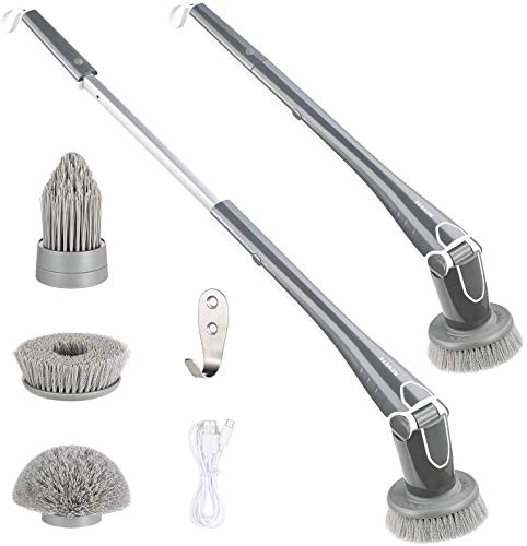 Electric Spin Scrubber, NOVETE Cordless Shower Bathroom Scrubber with Long Adjustable Extension Arm