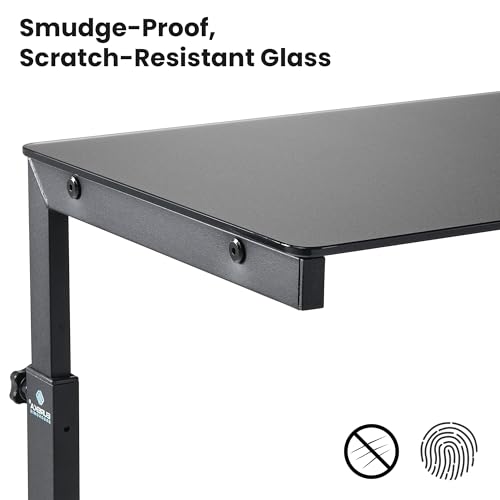 Image of EUREKA ERGONOMIC PC Stand Computer Cart Frosted Glass, Height Adjustable Tower Stand 2-Tier Suit for ATX Case Printer, Metal Rolling Cart on Wheels for Gaming Home Office, Black