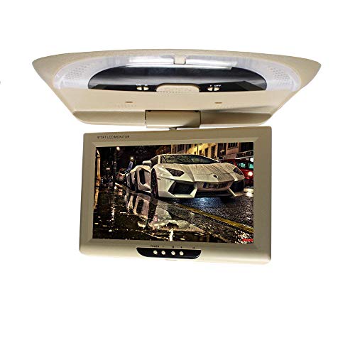 CONRAL Monitor Montaje en Techo TFT 9 Pulgadas para automóviles, Monitor Multimedia para automóvil de 9"con Control Remoto inalámbrico, Sistema Entretenimiento de Viaje para automóviles,Beige Cover
