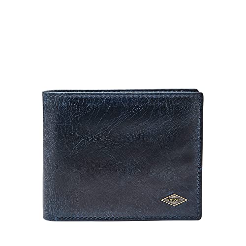 Fossil Men's Ryan Leather RFID-Blocking Bifold with Flip ID Wallet, Navy, (Model:...