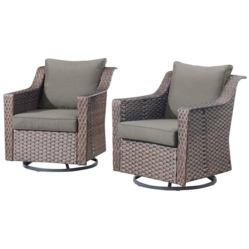 Outdoor Patio Wicker Swivel Chairs - Set of 2 Outside