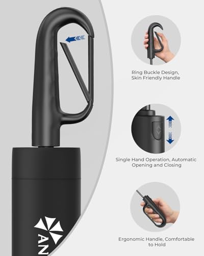Image of ANYCHO 54 Inch Umbrella for Rain Big Size, Double Layer Vented Sun Umbrella with Carabiner Handle & 8 Double Ribs, Windproof Waterproof Auto Open Umbrella for Men Women