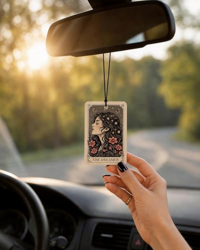 Image of 10PCS Tarot Inspired Car Air Fresheners - Vintage Tarot Gothic Hanging Air Freshener, Car Mirror Hanging Accessories, Goth Accessories, Witchy Gifts Rearview Mirror Charms for Women