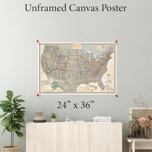 Image of Executive USA Map Poster with Pins - National Geographic Antique Style Travel Tracker - Large 24 inch x 36 inch