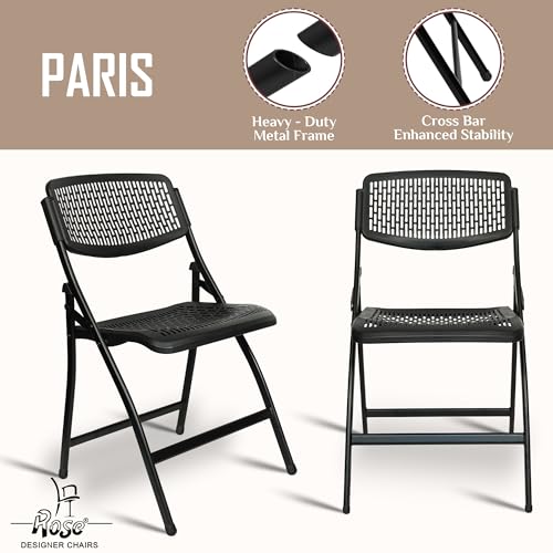 Image of ROSE Paris Folding Chair for Home | Lightweight, Portable, Balcony, Garden, Camping Chair | Indoor Outdoor Chair | Restaurant Chair (Black (Set of 3))