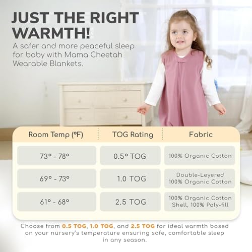 Image of Mama Cheetah Toddler Sleep Sack with Feet 4T-5T, 1.0 TOG Organic Cotton Baby Wearable Blankets with Legs, Baby Sleeping Bag for Walkers, Early Walker X-Large