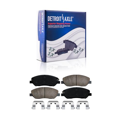 Image of Detroit Axle - Front 4pc Brake Kit for 07-10 Hyundai Entourage, 06-14 Kia Sedona, Drilled & Slotted Disc Brake Rotors Ceramic Brake Pads Replacement