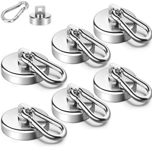 WTZWYFWJ Gancho Iman Neodimio 22kg, 6 Piezas Ganchos Magnéticos, 360° Gancho Magnético Giratorio 25 mm,Gancho Magnético Para Cocinacon Mosquetón,Para Frigoríficos, Cocinas, Garajes, Camping