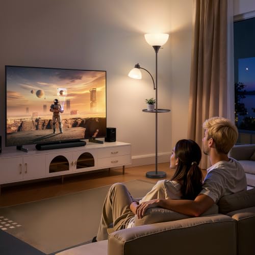 Image of 72 inch Floor Lamp with Table, Adjustable Reading Lights, Torchiere Floor Lamps | Modern for Living Room, Bedroom, Office, Brown【Bulb not included】