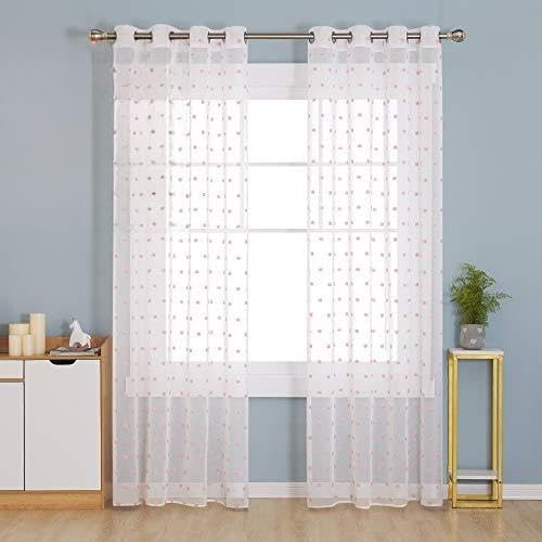 Deconovo Eyelet Net Curtains Jacqued Clouds Voile Curtains Semi Transparent Kis Voile Curtains 55 x 72 Drop Inch Pink 2 Panels