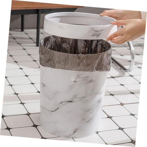 Image of Small Marble Trash Can Wastebasket Plastic Recycling Bin Waste Paper Basket Garbage Can Container Bin for Office Bathroom Bedroom Cabinet 30x21cm