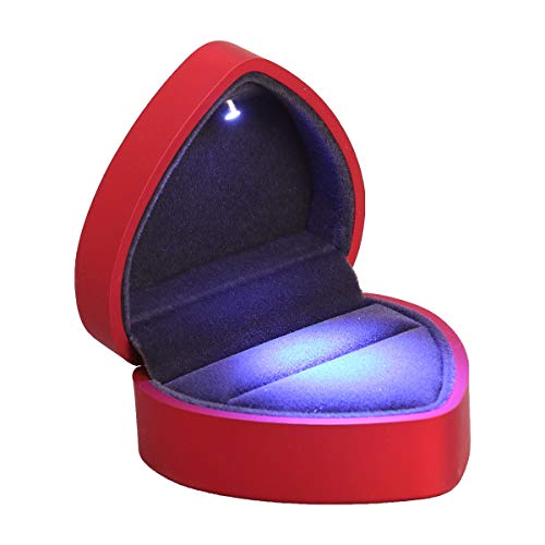 BESPORTBLE LED Lighted Ring Box Heart Shape Storage Box for Proposal Engagement Wedding Anniversay Valentines Day (Red)