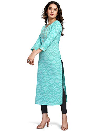 Image of Rajnandini Women's Pure Cotton Straight Fit Casual Cambric Jaipuri Bandhani Printed Kurti (JOPLJPR57-PP)