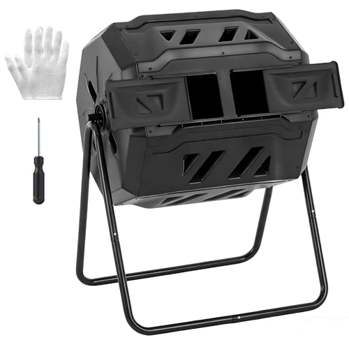 NEWBULIG Compost Bin Outdoor 43 Gallon, Dual Chamber Composter Tumbler