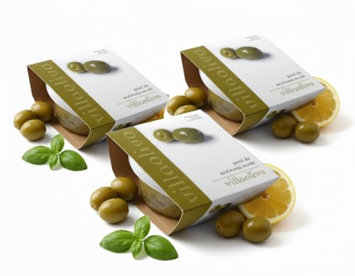 Villaolivo - Pack 3x125g Paté de Aceituna Verde | 100% Natural | Sin Conservantes ni Aditivos | Ideal para Aperitivos, Tapas y Cocina Mediterránea | Producto Gourmet Español