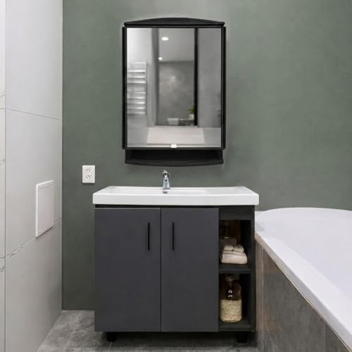 Image of JD FRESH Unbreakable Bathroom Cabinet with Mirror /Wall Mount Mirror Cabinet for Wash Basin /Bathroom Organizer Cabinet /Multipurpose Wall Storage Organizer /Decorative Prime Look (Black)