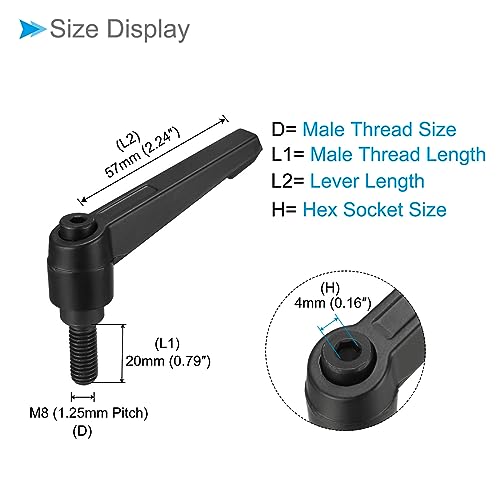 Image of Clamping Lever Handles, M8 x 20mm Male Thread, Adjustable Quick Release Locking Rotating Bolt Knobs Black - (Applications: for Lathe Machinery), 3-Pieces
