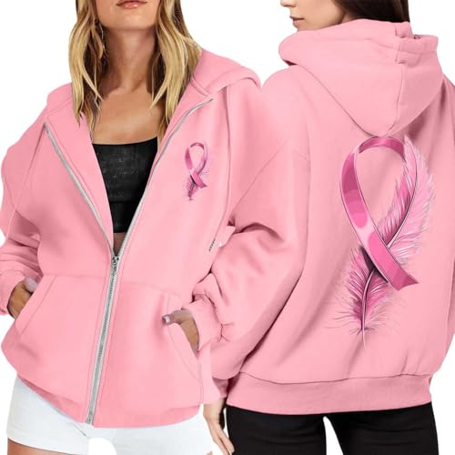 Sweat à capuchon zippé polaire femme veste manches longues Octobre Rose
