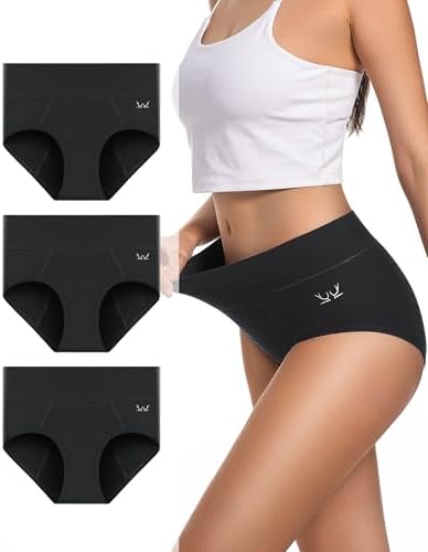 RUIXUE Period Underwear For Women Heavy Flow, Leakproof Panties High Waisted Cotton Postpartum Teens Hipster Briefs 3 Pack