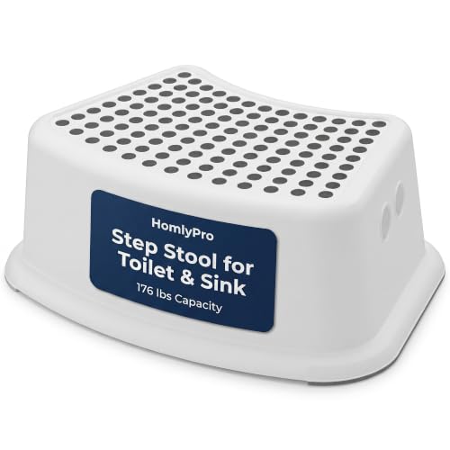 HomlyPro Toddler Step Stool for Toilet & Sink Grey 176 lbs Capacity Non-Slip Bathroom Foot Stool for Kids Sturdy Plastic Potty Training Booster Step with Anti-Skid Surface
