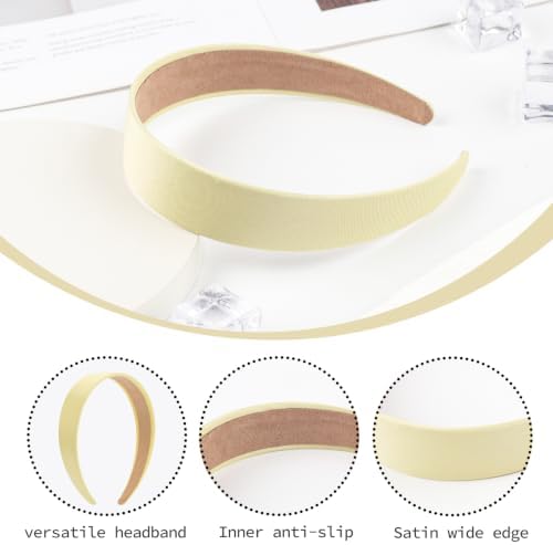 XIELIME Wide Headbands for Women Beige Hairband Silk Satin Headband - 2