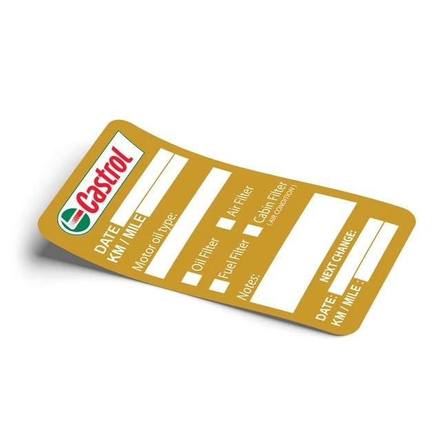 100 calcomanías de recordatorio de mantenimiento automático de cambio de aceite, resistentes al agua y al desgarro, cada una mide 85 mm x 50 mm.