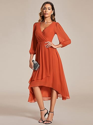 Image of Ever-Pretty Women's Chiffon V Neck Long Sleeves A-Line Midi Length Wedding Guest Dress Cocktail Party Formal Dresses 01926