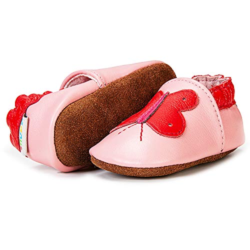 Rotok Baby Lauflernschuhe Jungen und Mädchen Weicher Leder Krabbelschuhe Kleinkind Babyhausschuhe Rutschfesten Wildledersohlen 0-24 Monate