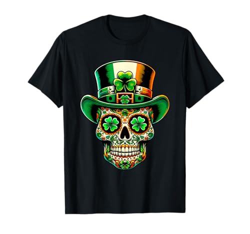 Irland Sugar Skull Kleeblatt Irisches St Patricks Day Kostüm T-Shirt