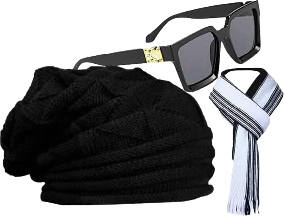 lavishable Winter Knit Scarf and Set Skull Cap for Men Women/Winter Cap for Men(with Muffler White Sunglass)-picture-22