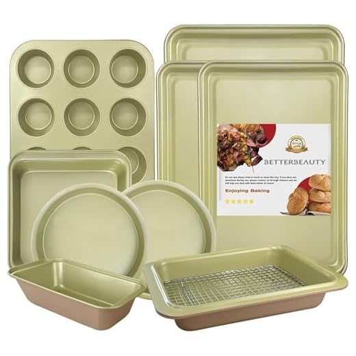 Nonstick Baking Pans Set 10 Pcs, Professional Kitchen Bicolor Bakeware Set with Cookie Sheets, Muffin Pan, Bread Pan, Loaf Pan, Cake Pan and Cooling Rack, 0.8mm Thick/Dishwasher Safe/Heavy Duty