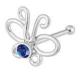  Monster Piercing Bleu Saphir Cristal Pierre d?Coup? Papillon 22 Gauge 925 Bijoux en Argent Sterling Ball Fin Nez Stud