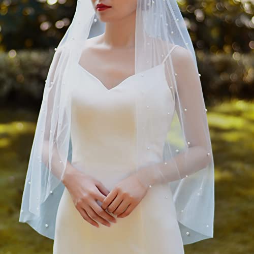 Azaleas Wedding Bridal Veil With Comb 1 Tier Cut Edge Fingertip&Cathedral Length Pearl(V05) #TOP1