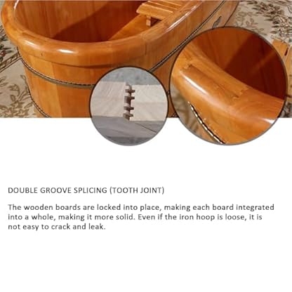 ZCBYBT Freie stehende hölzerne Badewanne, die hölzerne Wanne mit Handläufen für Innenbadezimmer, Spa-Mitte einweicht,140 * 65 * 70cm – Bild 3