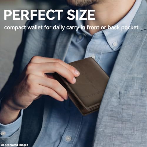 Image of furid Top Grain Leather Wallet Men: RFID Minimalist Bifold Credit Card Holder with 2 ID Windows - Slim Front Pocket Wallets for Men - Gifts for Husband Father on Anniversary Birthday