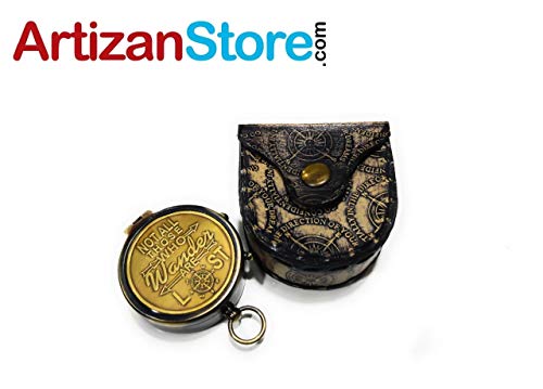 Brújula de latón con estuche de cuero artesanal miniatura 2