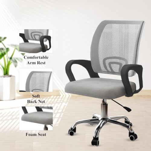 Image of NORMAN JR, Ergonomic Desk Chair Mesh Computer Chair with Lumbar Support Armrest Executive Rolling Swivel Adjustable Mid Back Chair - Grey & Black Handle