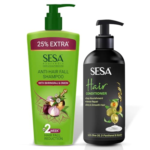 Image of Sesa Anti Hairfall Shampoo and Conditioner Combo Hairfall Control Anti Dandruff Shampoo Infused with 17 Ayurvedic Herbs Smooth & Shiny Hair For Men & Women 500 ml + 300ml