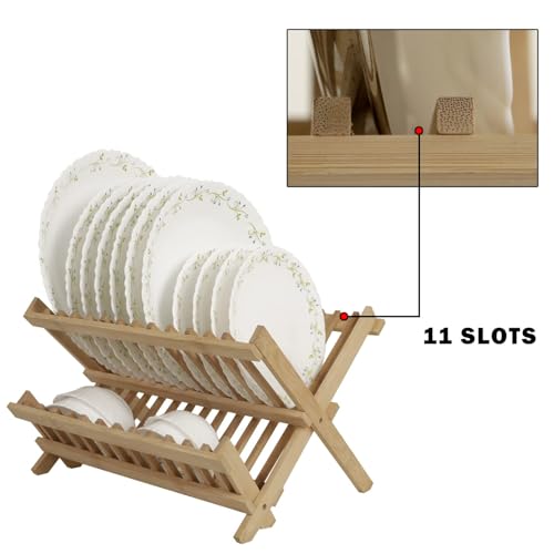 Image of HOKIPO Folding 2-Tier Bamboo Plate Stand, (NEW-AR-4)