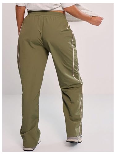 Women's Striped Straight Leg Pants Elastic Waist Casual Trousers with Pockets2