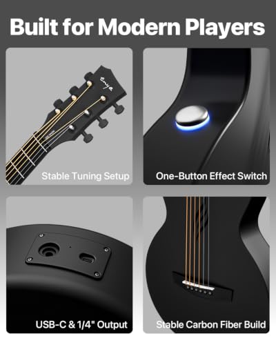 Image of Enya NOVA GO SP1 Carbon Fiber Travel Guitar - 35 inch Acoustic Electric with Smart AcousticPlus Technology, Built-in Effects, USB Recording, Bluetooth Speaker, Beginner Bundle with Gig Bag & Accessories