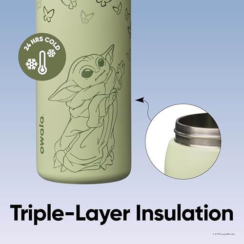 Image of Owala Star Wars FreeSip Insulated Stainless Steel Water Bottle with Straw for Sports, Travel, and School BPA-Free Sports Water Bottle, 32 oz, GroGu