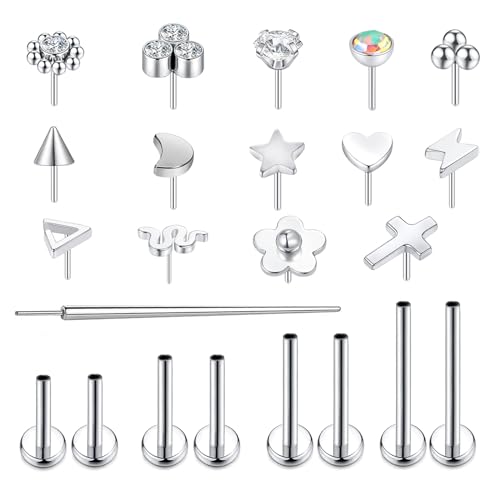 Yjbglrygf 16G 18G 20G Surgical Steel Push In Flat Back Earrings Stud Threadless Cz Nose Studs Rings Tragus Labret Cartilage Lip Medusa Conch Hypoallergenic Body Piercing Jewelry For Women Men cover