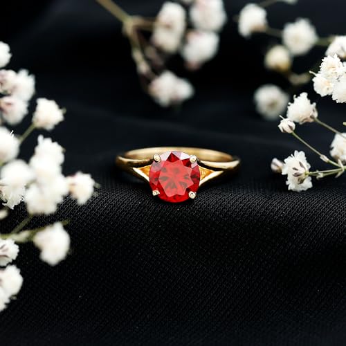 Certified Lab Grown Ruby 8MM Round Engagement Ring, AAAA Quality, Ruby Diamond Ring for Women - Ready To Gift3