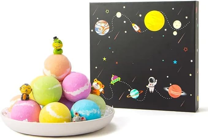Colorful Bath Bombs Gift Set with Surprise Toy Inside - Ocean Theme Fizzing Balls, Moisturizing Rich Foam & Bubbles for Boys Girls Birthday, Pack of 12-image-46