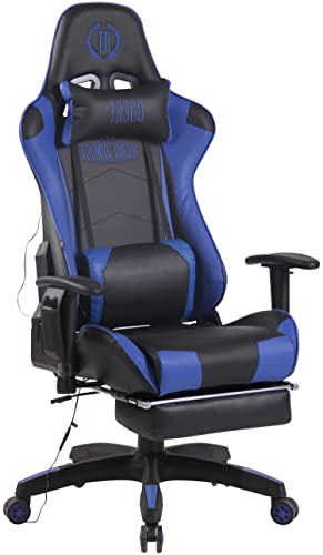 TPFLiving Turbine XFM - Silla de oficina (piel sintética, con respaldo cómodo, silla de escritorio, giratoria, silla de juegos, silla de carreras, silla ejecutiva, silla de conferencias, negro/azul